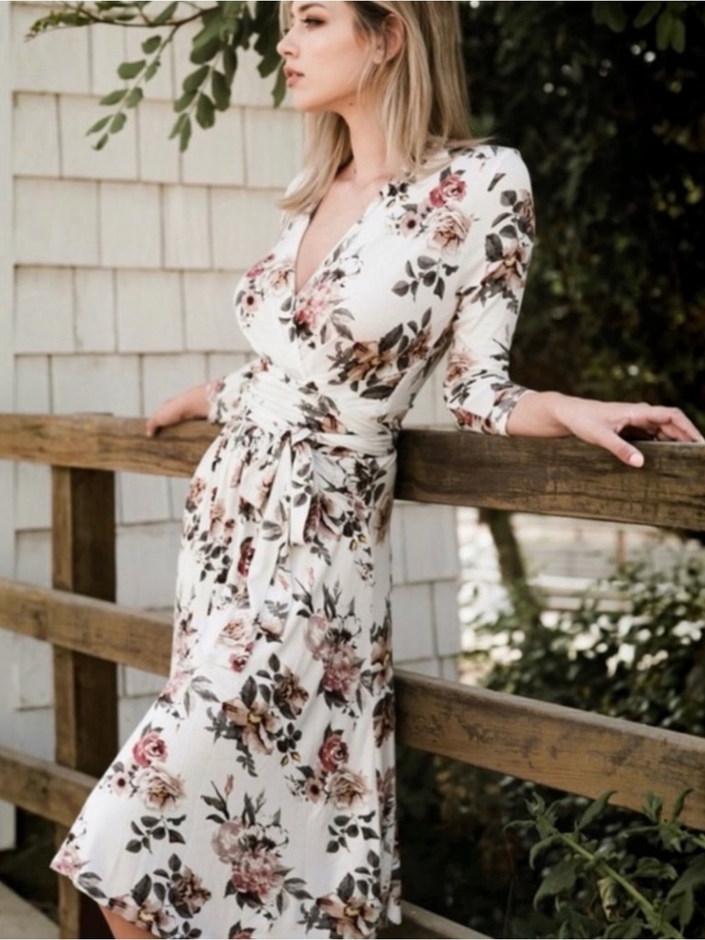 NEW Vintage Floral Print 3/4 Sleeves Mock Wrap Dress Women’s Small - Picture 4 of 13